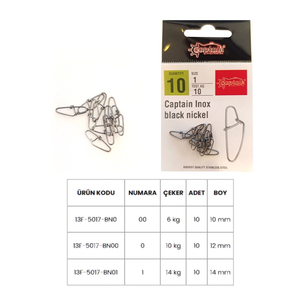 Captain 5017 Sahte Balık Klipsi Snap Strong 10'lu Paket Black Nikel